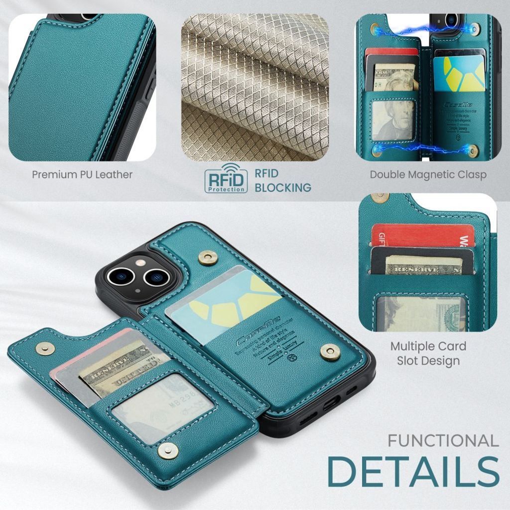 CASEME C22 iPhone 13 Lompakkokuori RFID-estolla - Vihreä