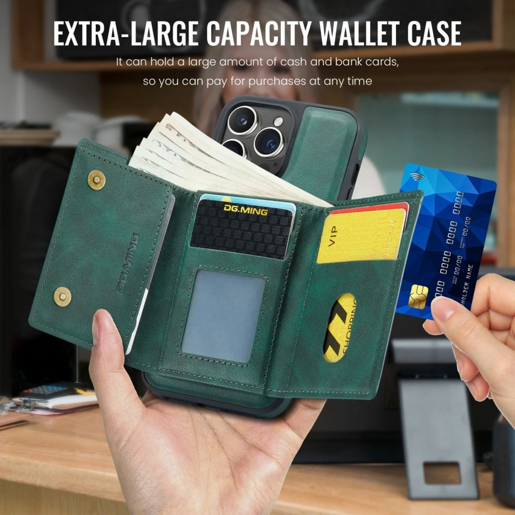 DG.MING iPhone 13 Pro Max Lompakkokuori Magneettinen - Vihreä