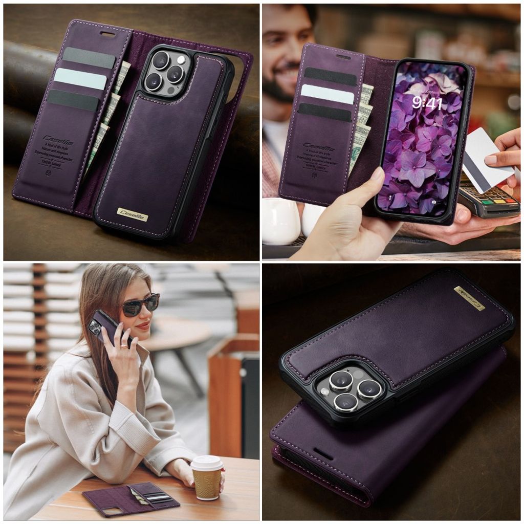CASEME iPhone 13 Pro Max MagSafe RFID-estävä irrotettava lompakkokotelo - Violetti