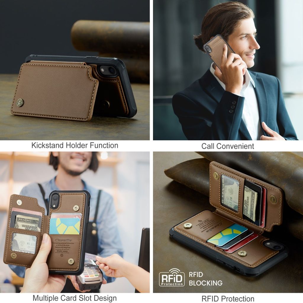 CASEME C22 Plånboksskal med RFID-blockerare för iPhone XR – Brun
