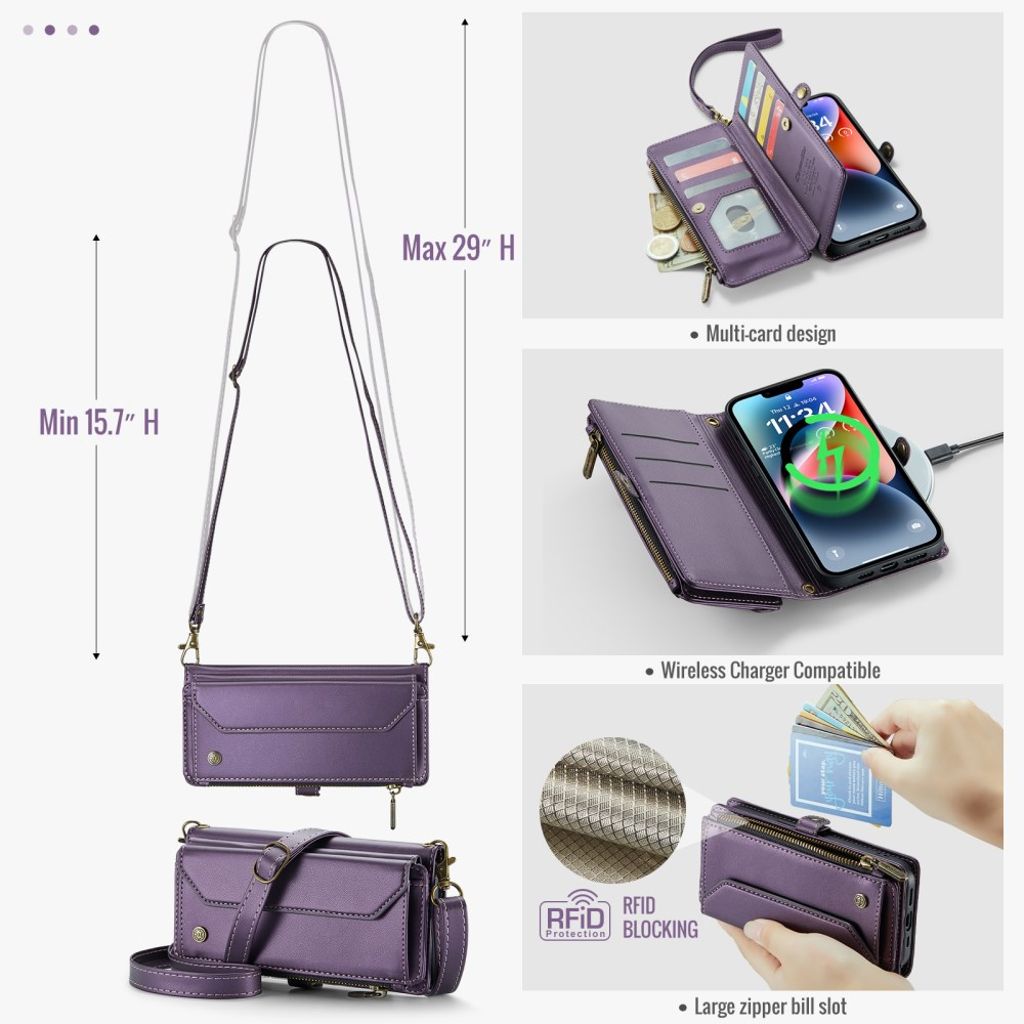 CASEME iPhone 14 Plus Plånboksfodral RFID-blockerande Kortfack Stativ – Lila