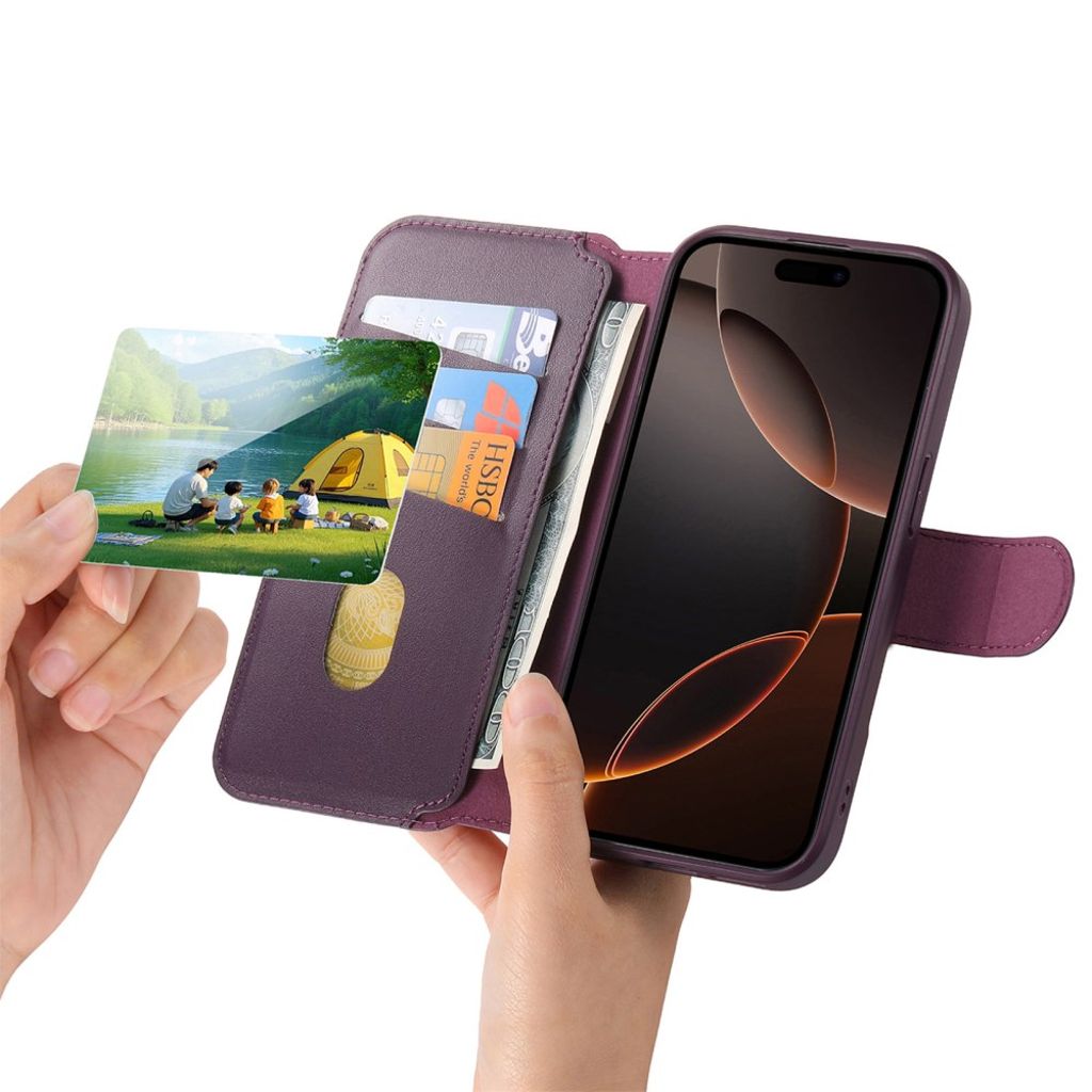 CASENEO iPhone 16e Magnetic Wallet Cover RFID Blocking – Purple