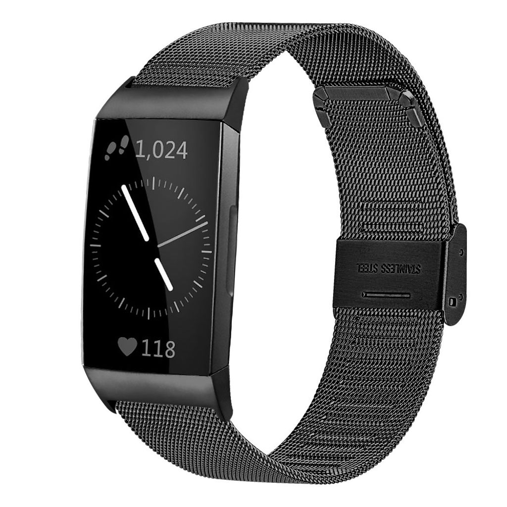 Fitbit Charge 6/5 Kellonranneke, Ruostumaton teräs - musta