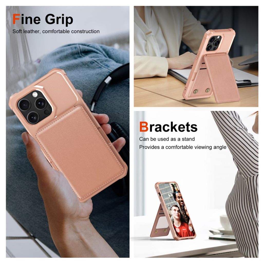 iPhone 14 Pro Plånboksskal Korthållare/Stativ - Roséguld