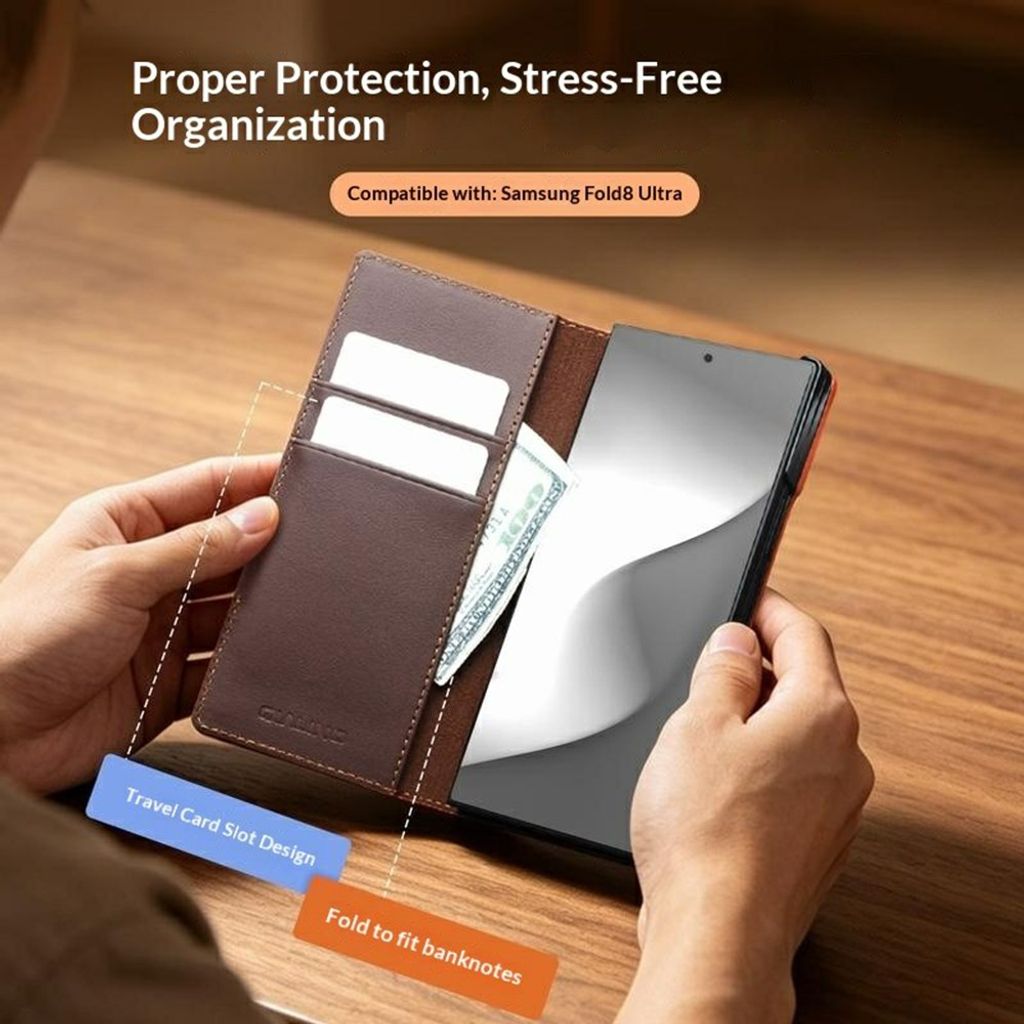 QIALINO Samsung Galaxy Z Fold8 Ultra Flip cover i ægte læder - Brun