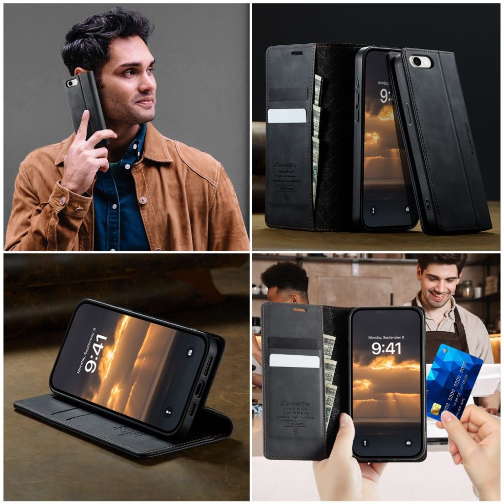 CASEME iPhone 16e Wallet Cover RFID Blocking Stand – Black