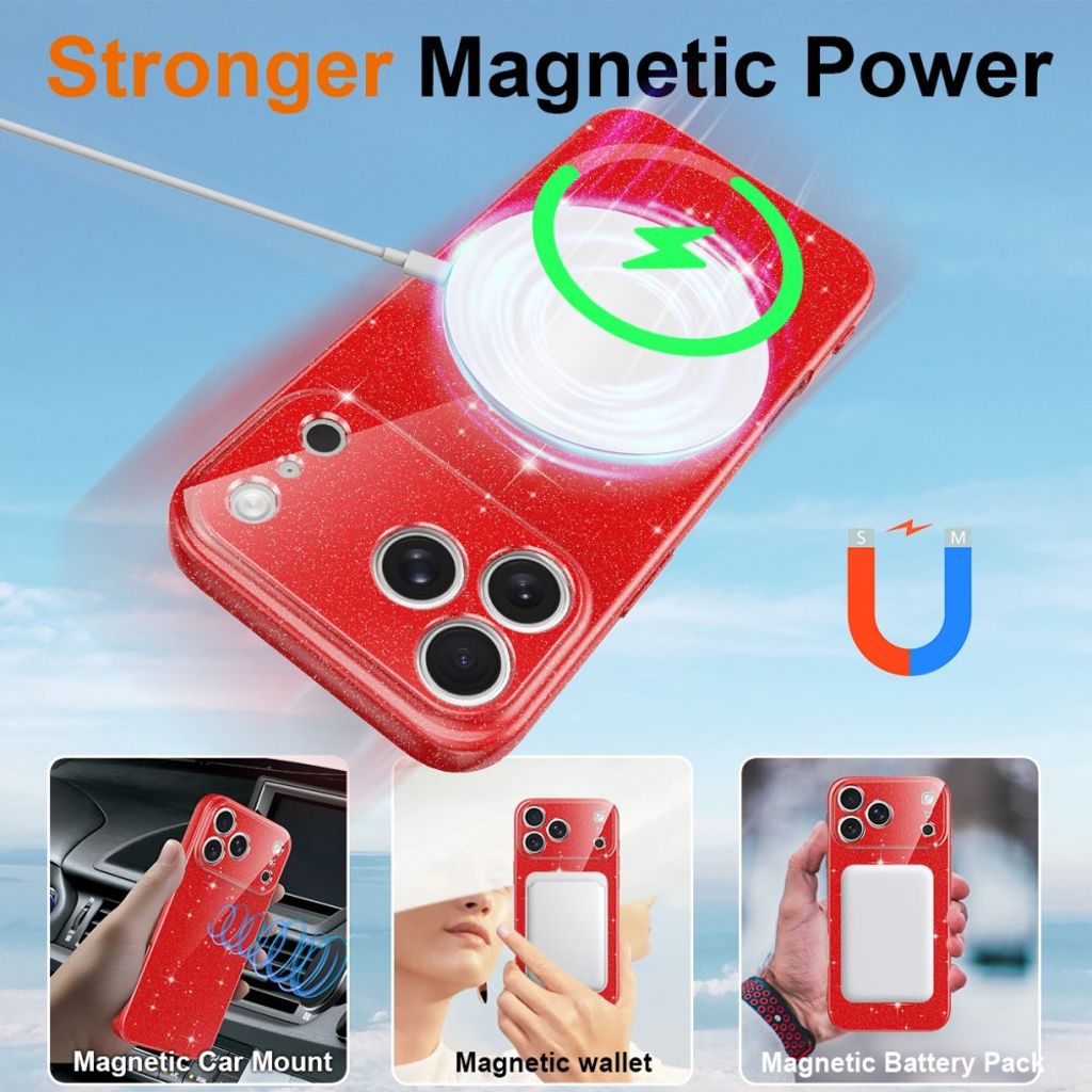 iPhone 17 Pro Max MagSafe Kimaltava Kuori – Punainen