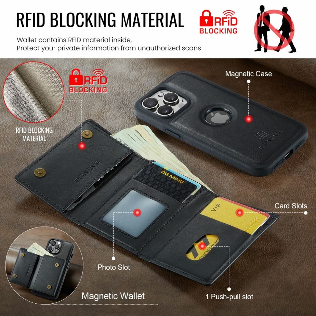 DG.MING iPhone 12 Pro Max Cover med Pung - Sort