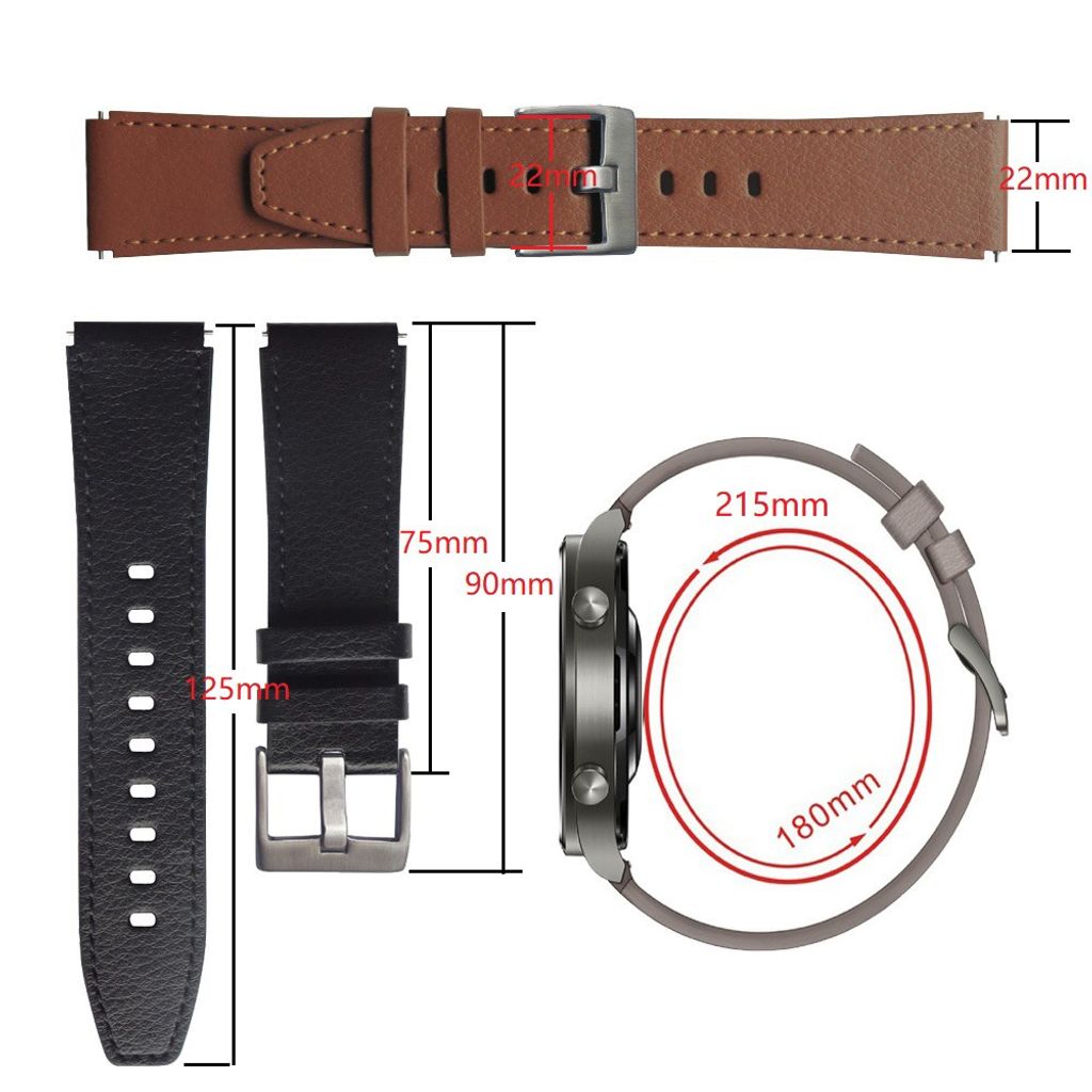 Huawei Watch GT 2 46mm/GT 2 Pro Klockarmband PU-Läder – Grå