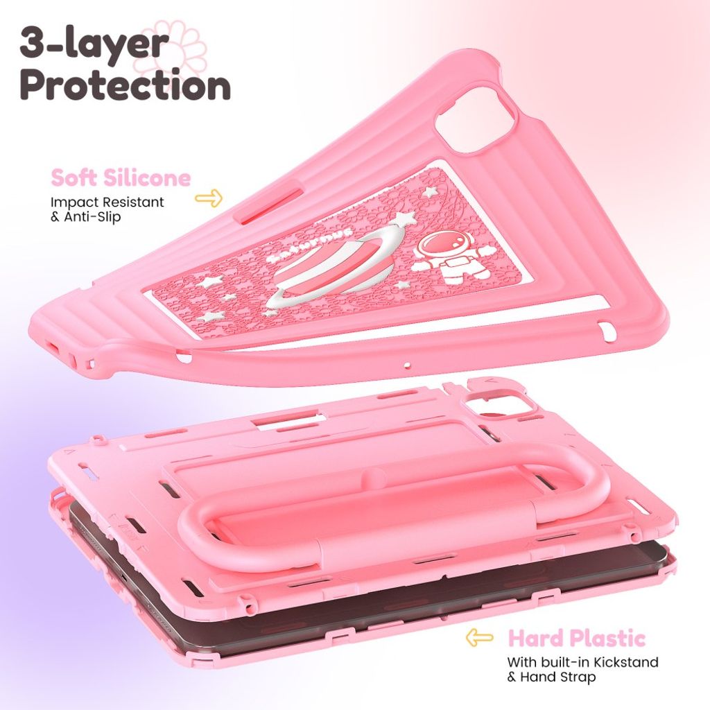 Lasten kuori jalustalla iPad Airille/Prolle 11" - Vaaleanpunainen