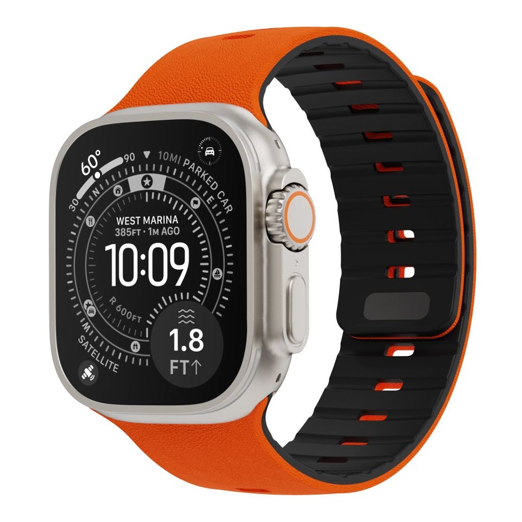 Apple Watch 42/41/40/38mm Klockarmband i texturerat silikon - Orange/Svart