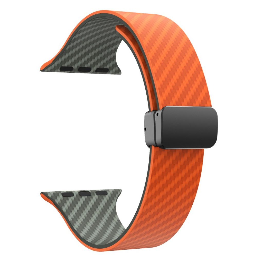 Apple Watch 42 / 41/ 40 / 38mm Klockarmband kolfibertextur - Orange/Grön