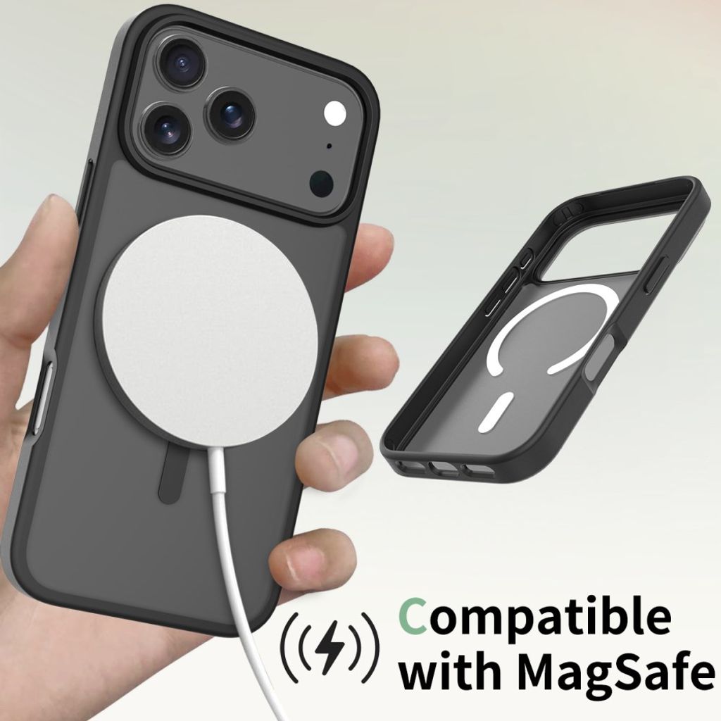 iPhone 18 Pro Max/17 Pro Max-deksel MagSafe-kompatibelt støtsikkert – svart