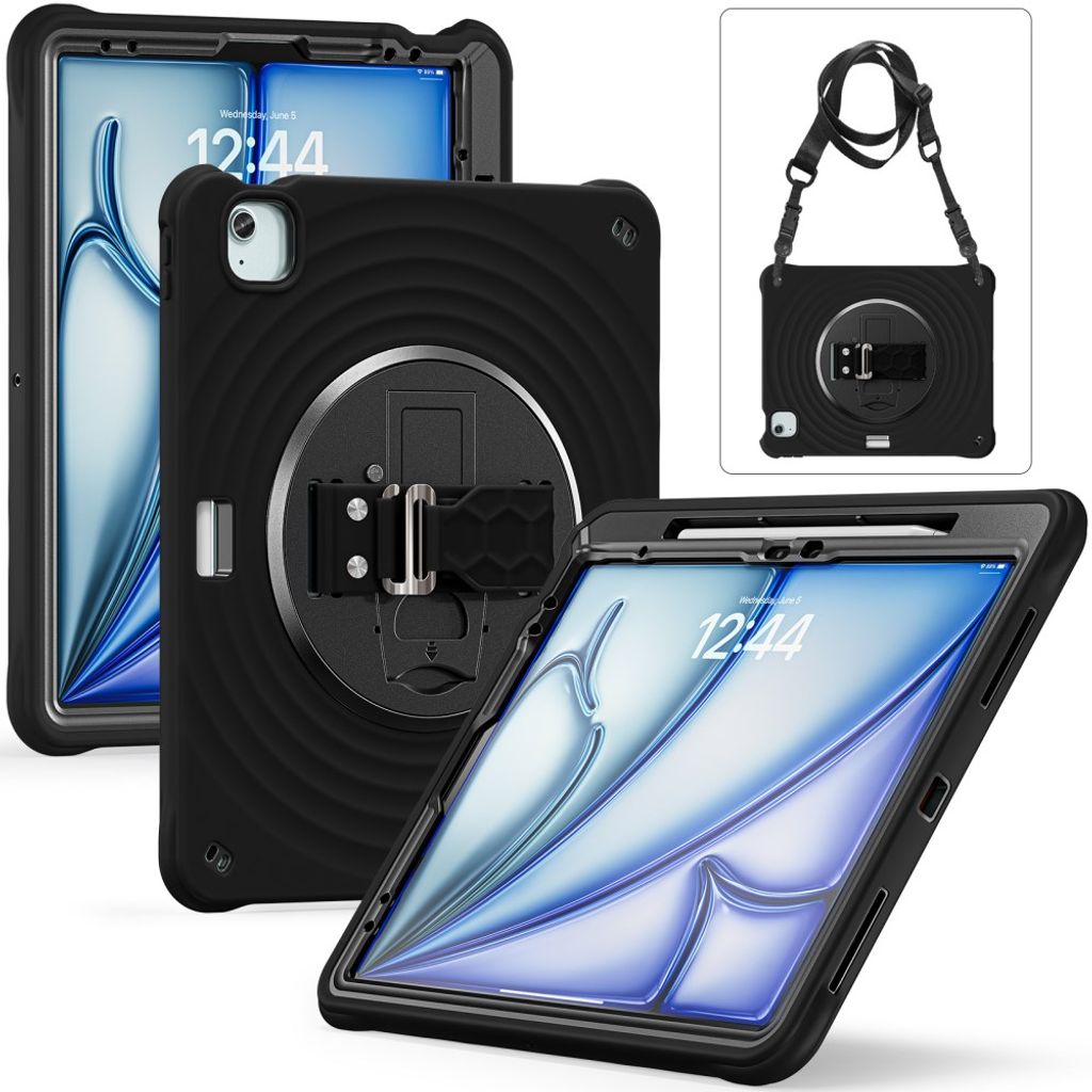 iPad Air 13" / Pro 12.9" Cover med standfunktion og skulderrem - Sort