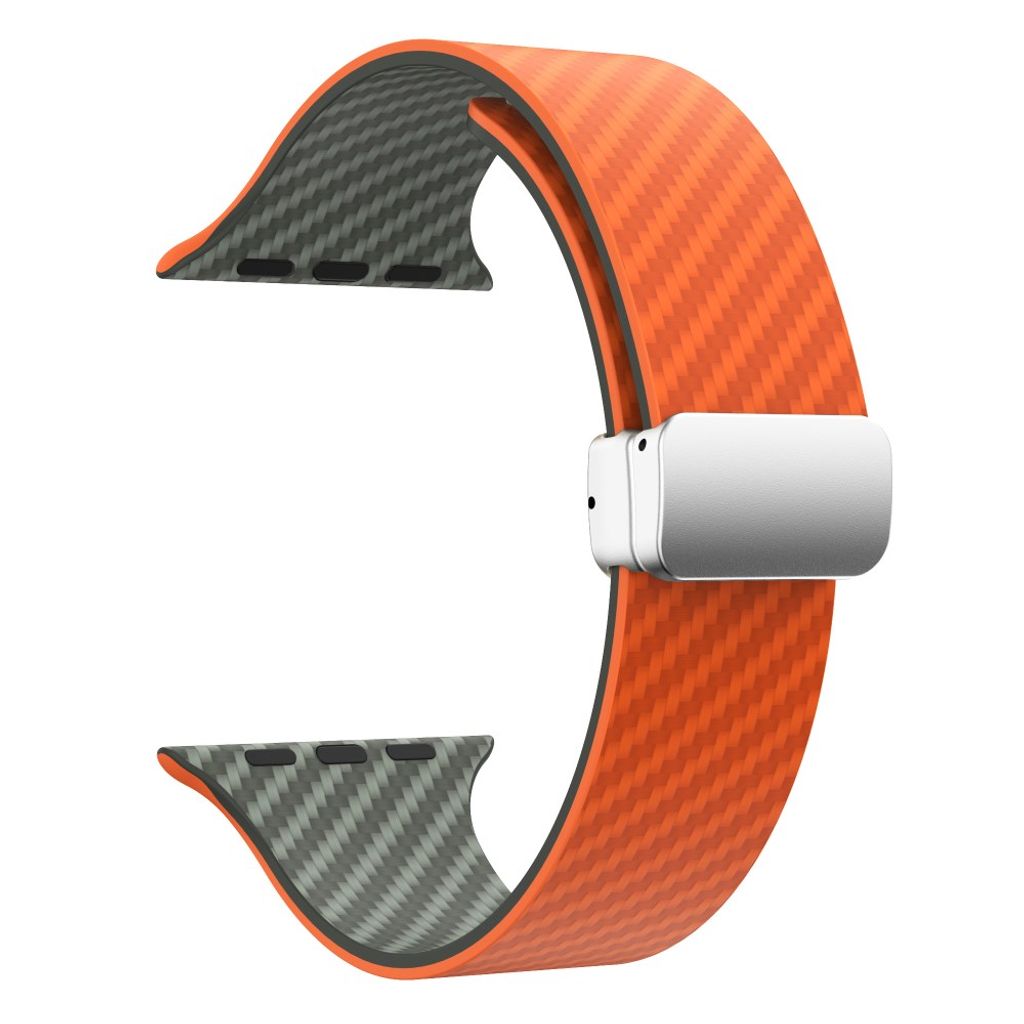 Apple Watch 49 / 46 / 44 / 42mm Klockarmband kolfibertextur - Orange/Grön