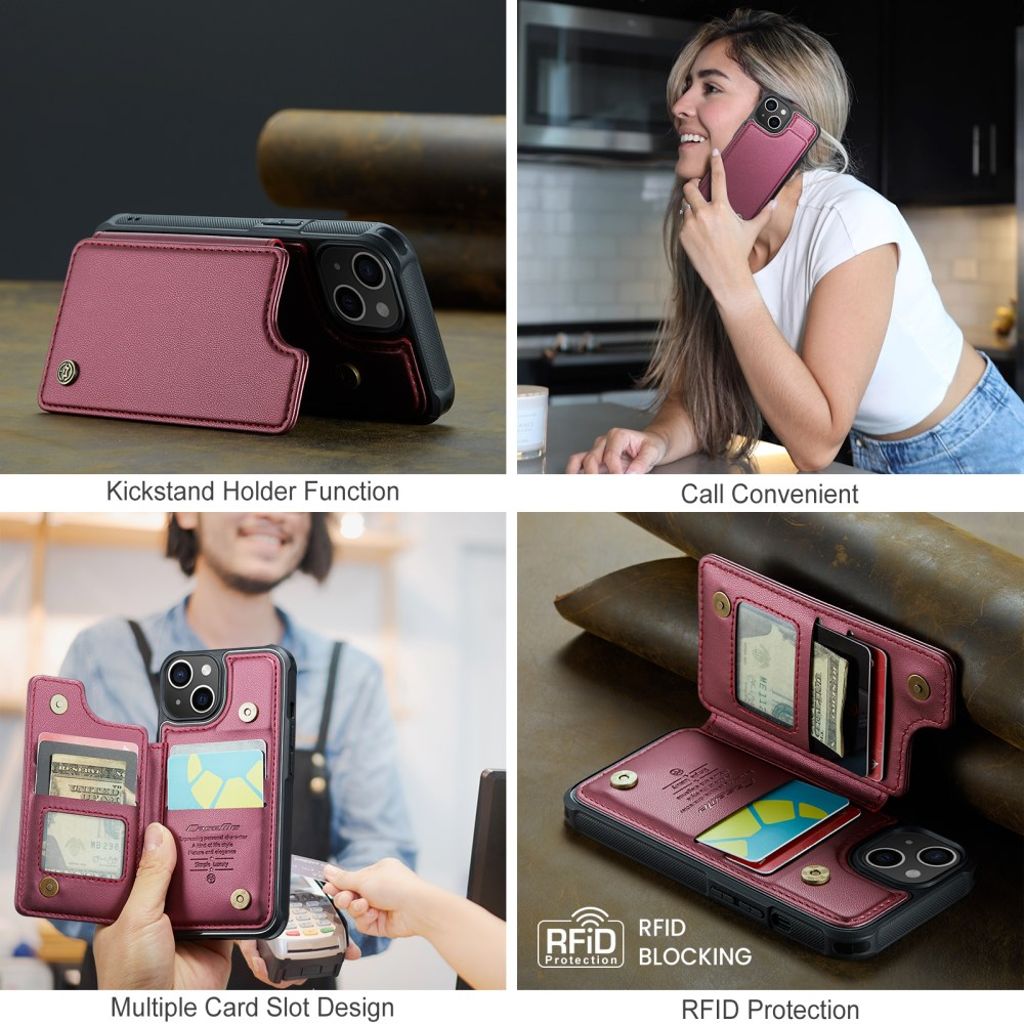 CASEME iPhone 15 Wallet Case RFID Blocking – Red