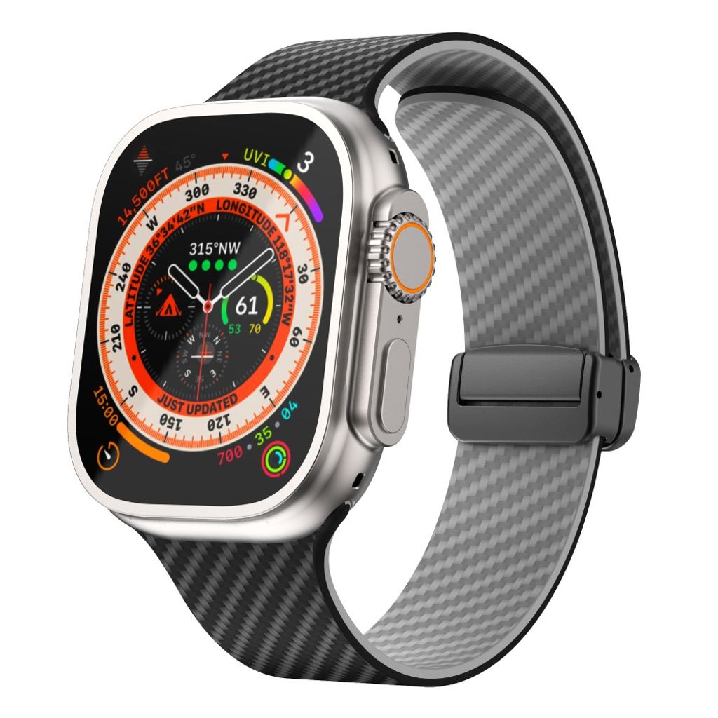 Apple Watch 49 / 46 / 44 / 42mm Klockarmband kolfibertextur - Svart/Grå