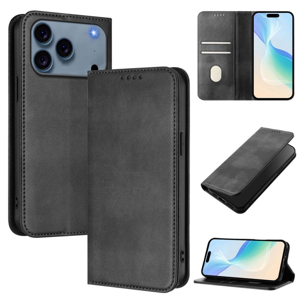 iPhone 18 Pro/17 Pro Lommeboketui PU-skinn RFID-blokkering - Svart