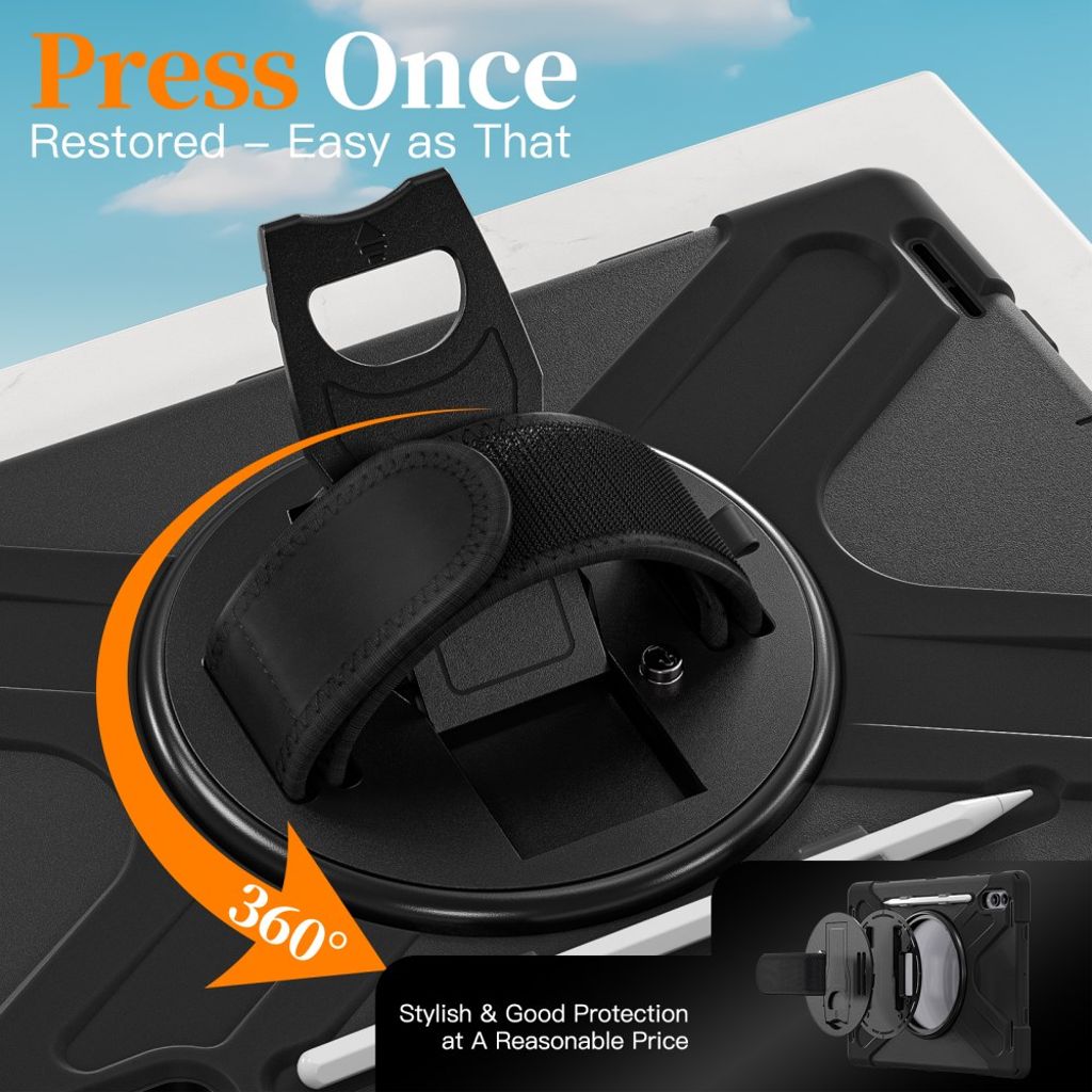 Samsung Galaxy Tab S11 Ultra Kuori Jalustalla Olkahihnalla - Musta