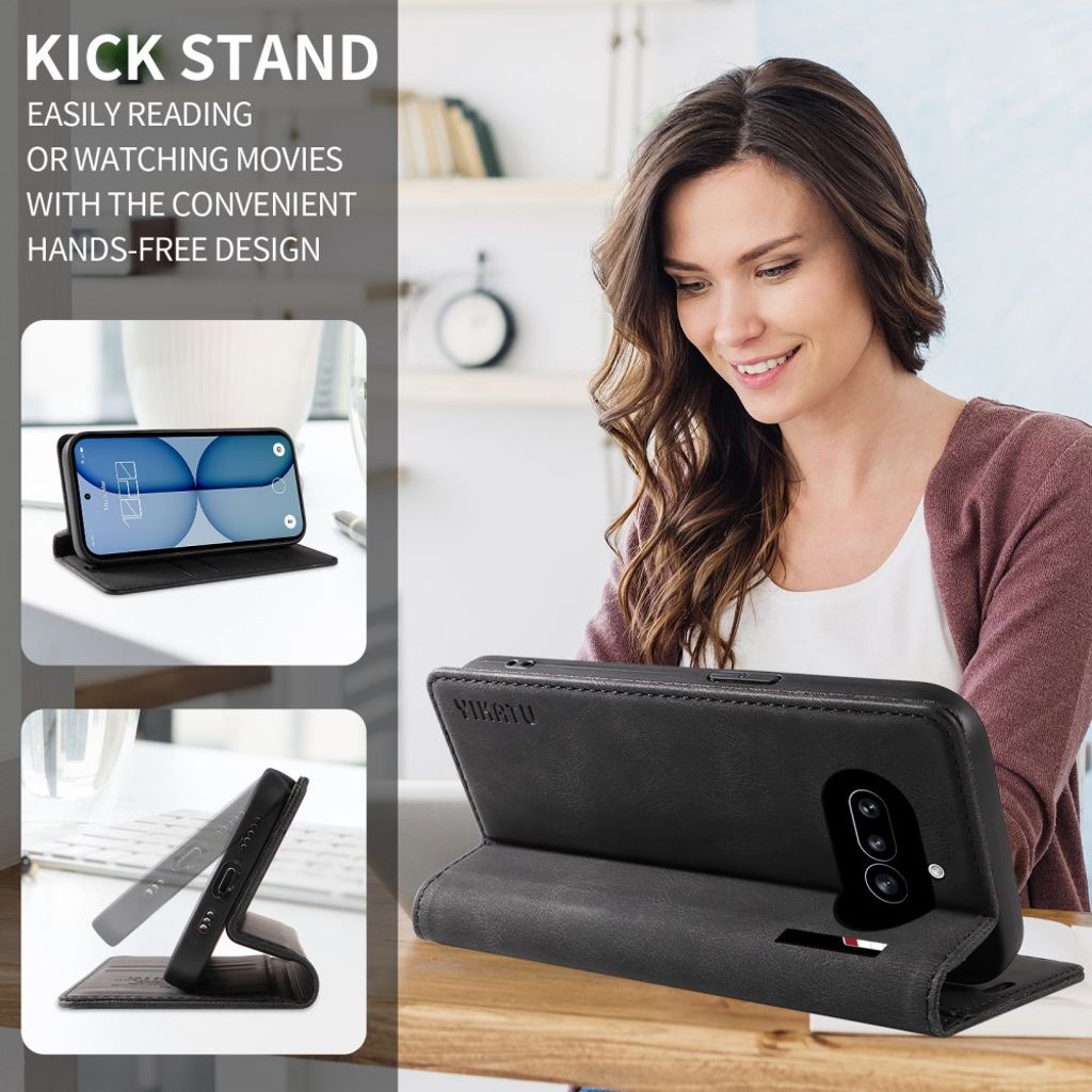 YIKATU Nothing Phone (4a) Lommeboketui PU-lær - Svart