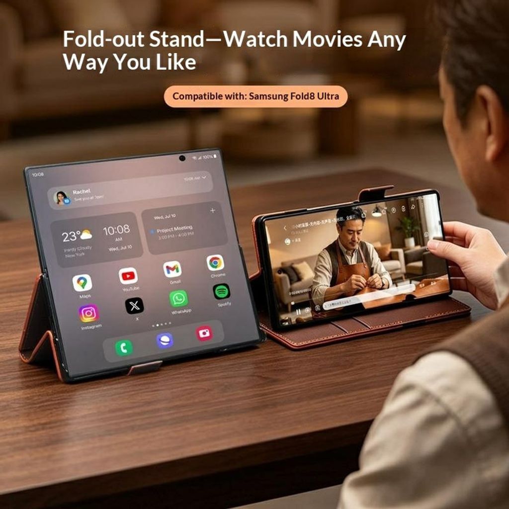 QIALINO Samsung Galaxy Z Fold8 Ultra Flip cover i ægte læder - Brun