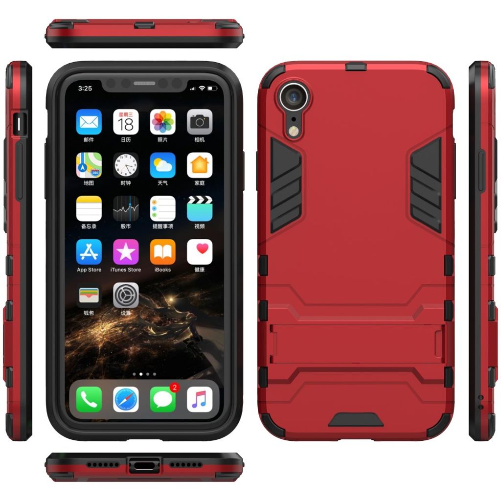 Cool Guard iPhone XR Skal med Stativ Hybrid Plast TPU – Röd