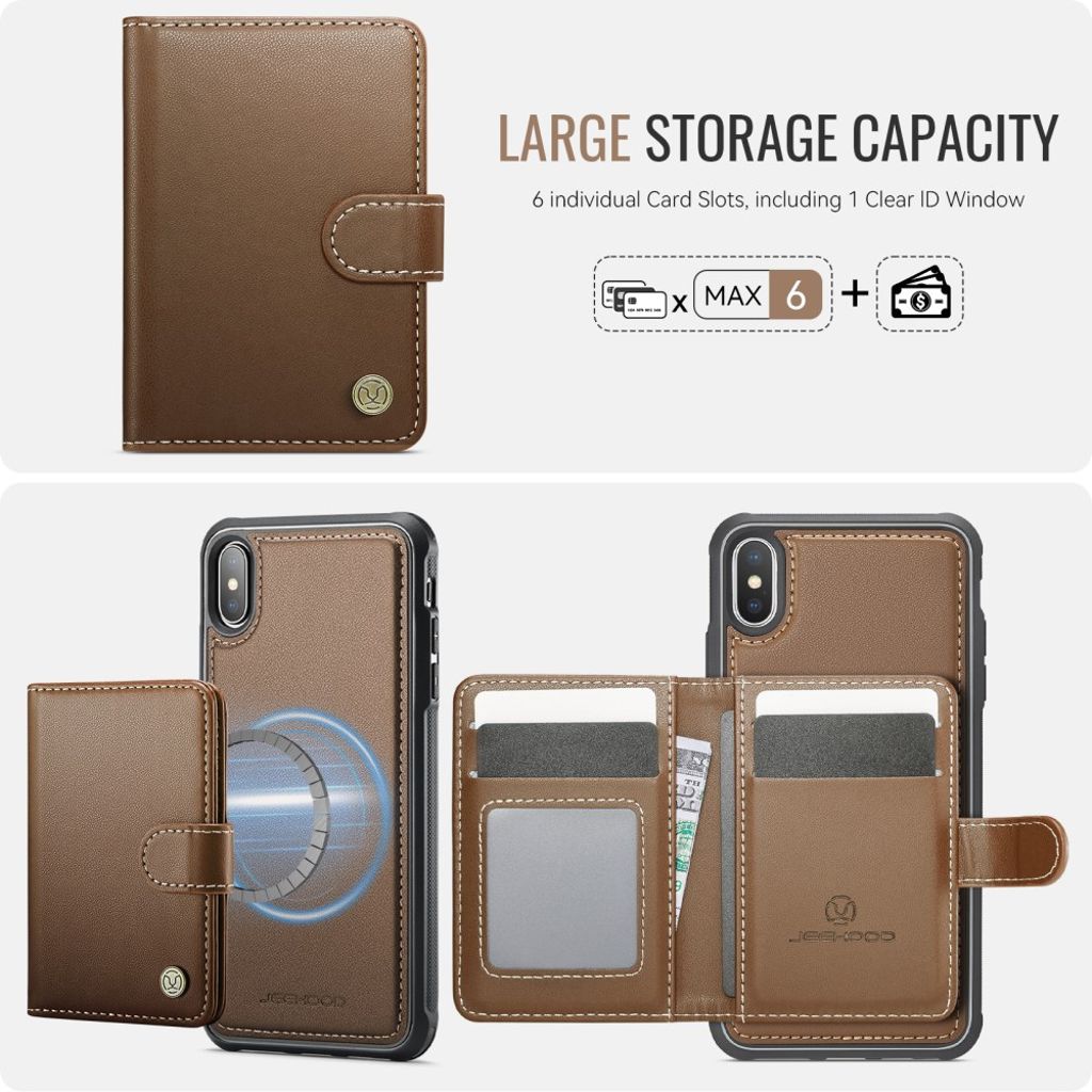 JEEHOOD iPhone XS Max Pungcover MagSafe RFID Kortholder – Brun