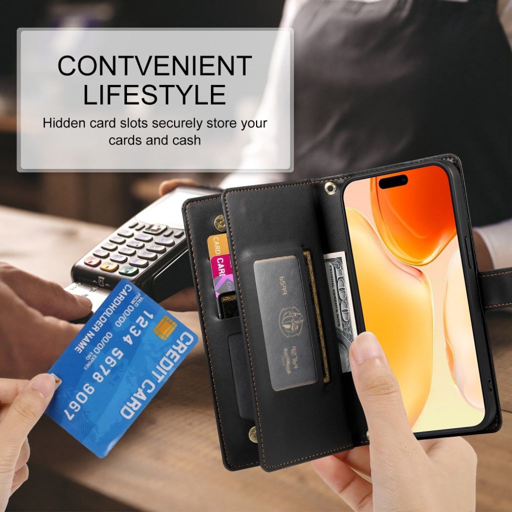 iPhone 17 Lompakkokotelo Kantohihna - musta
