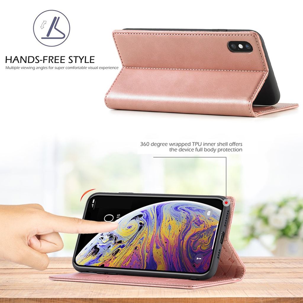 LC.IMEEKE iPhone X/XS Lompakkokotelo Jalustalla – Ruusu Kultaa