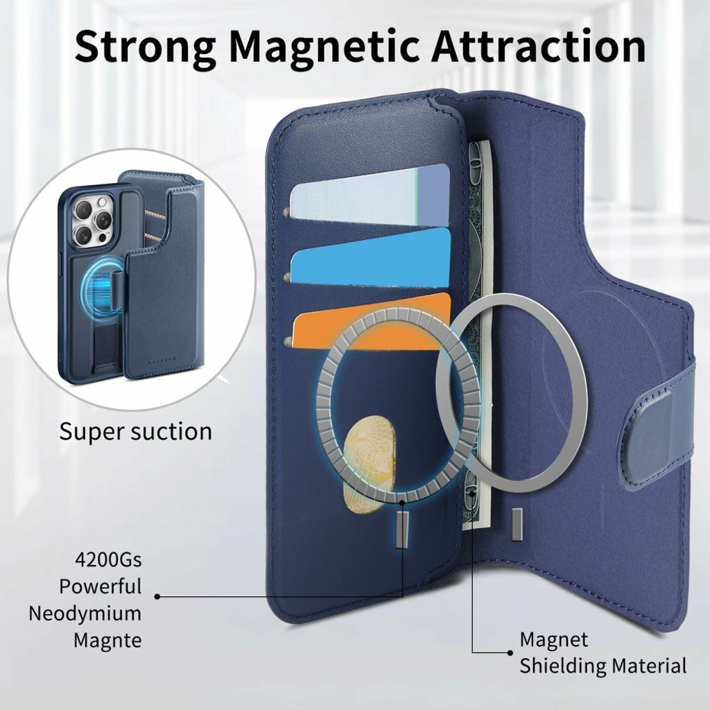 CASENEO iPhone 15 Pro MagSafe Wallet Cover Detachable wallet - Blue