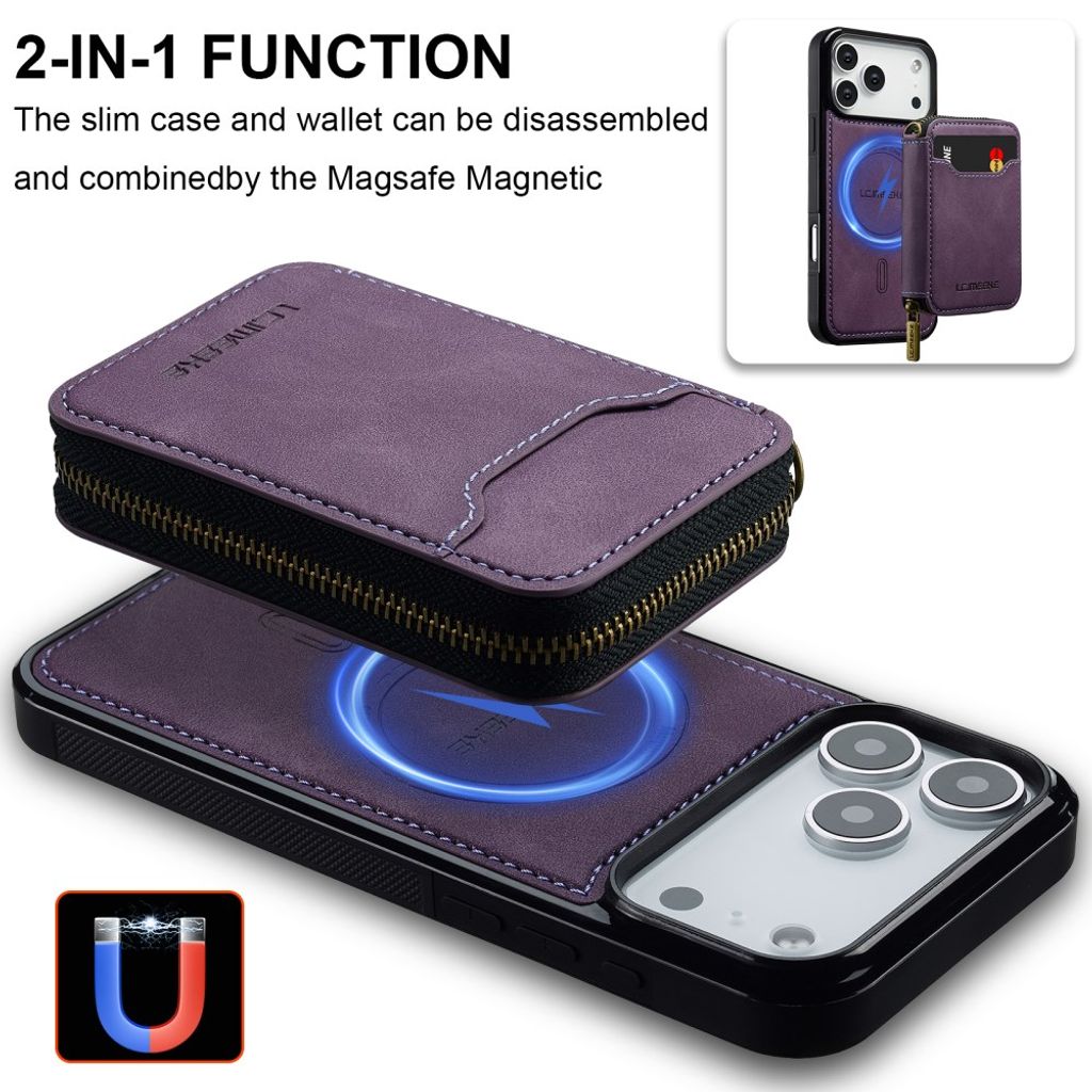 LC.IMEEKE iPhone 18 Pro Max/17 Pro Max MagSafe-kuori lompakolla - Violetti