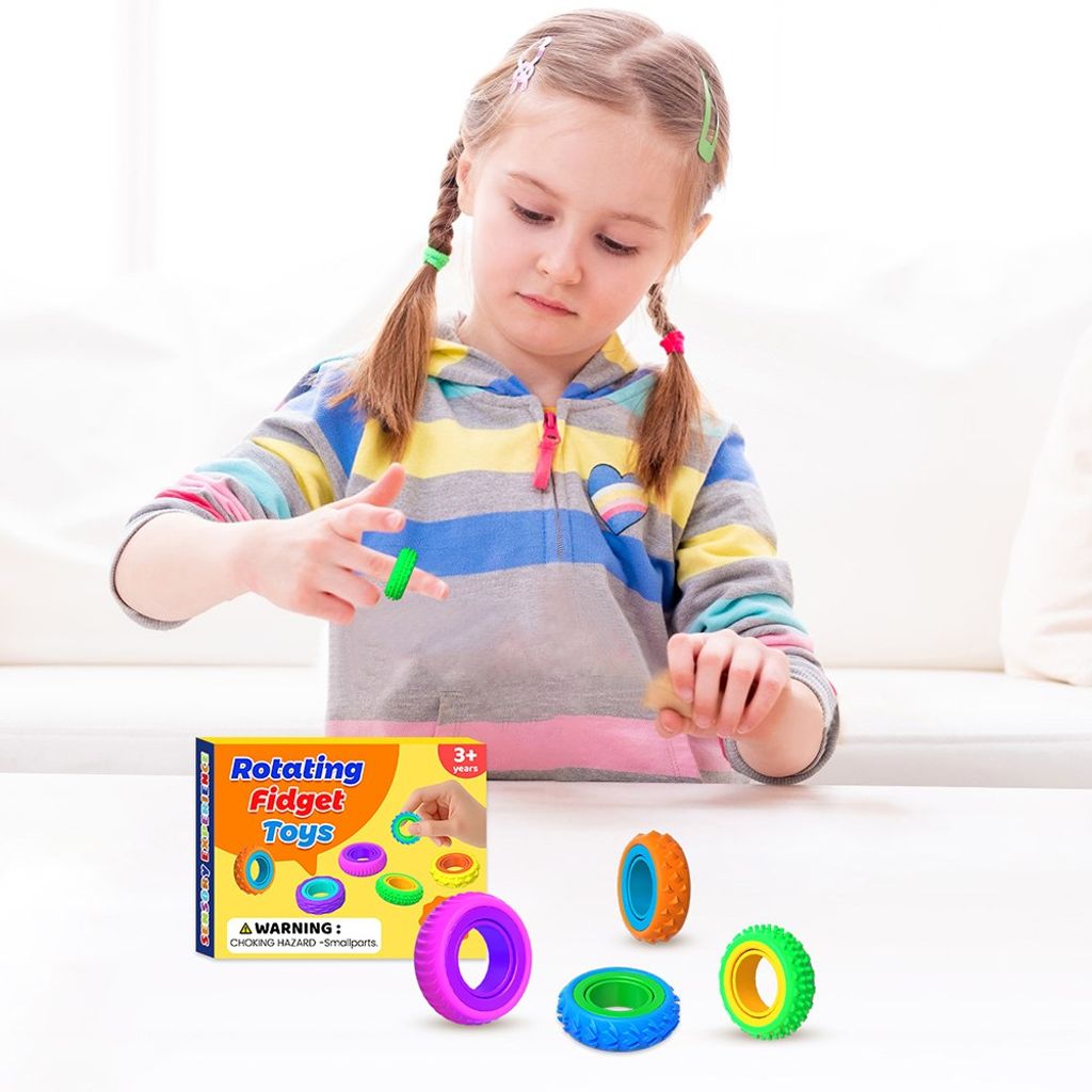 Sensoriska silikonringar för barn – stresslindrande fingerleksak, 6-pack 