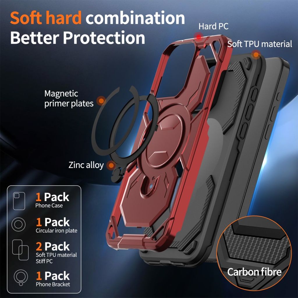 iPhone 13 Pro Max Magneettirengas Jalusta Kuori - Punainen