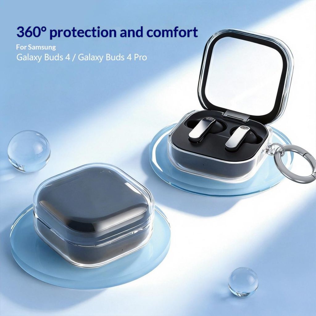Samsung Galaxy Buds4/Buds4 Pro Kuulokkeet TPU Kuori Metallikoukulla - Läpinäkyvä