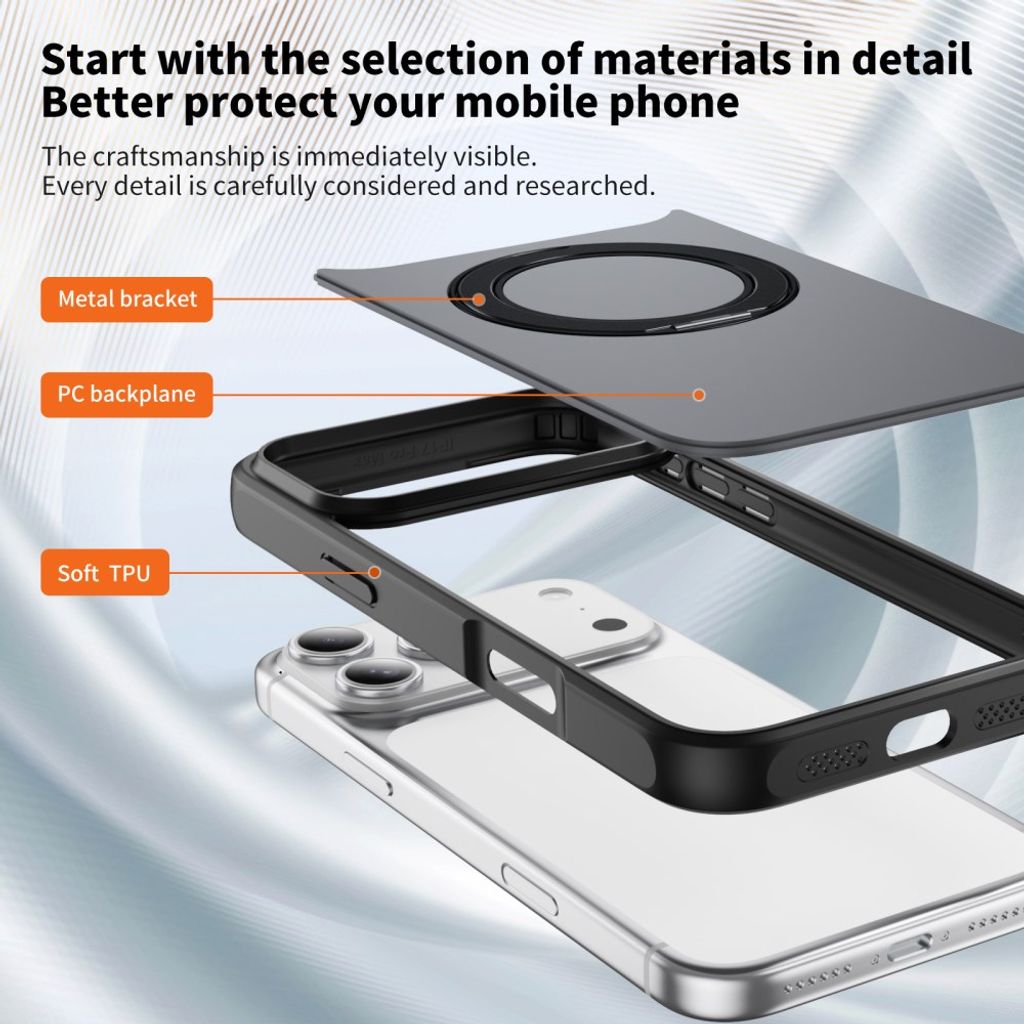 iPhone 18 Pro/17 Pro MagSafe Deksel med ringstøtte - Svart