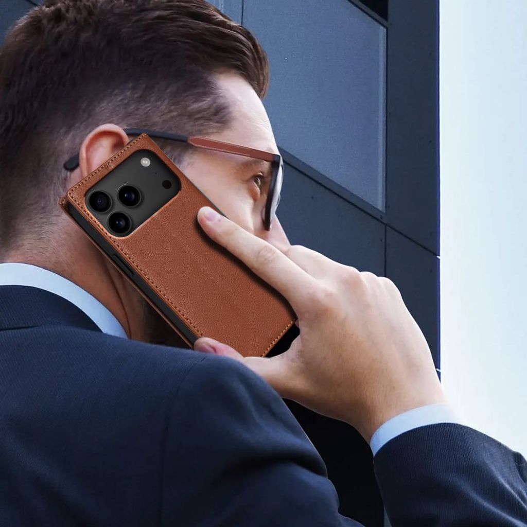 iPhone 18 Pro/17 Pro Lommeboketui med stativ - Brun