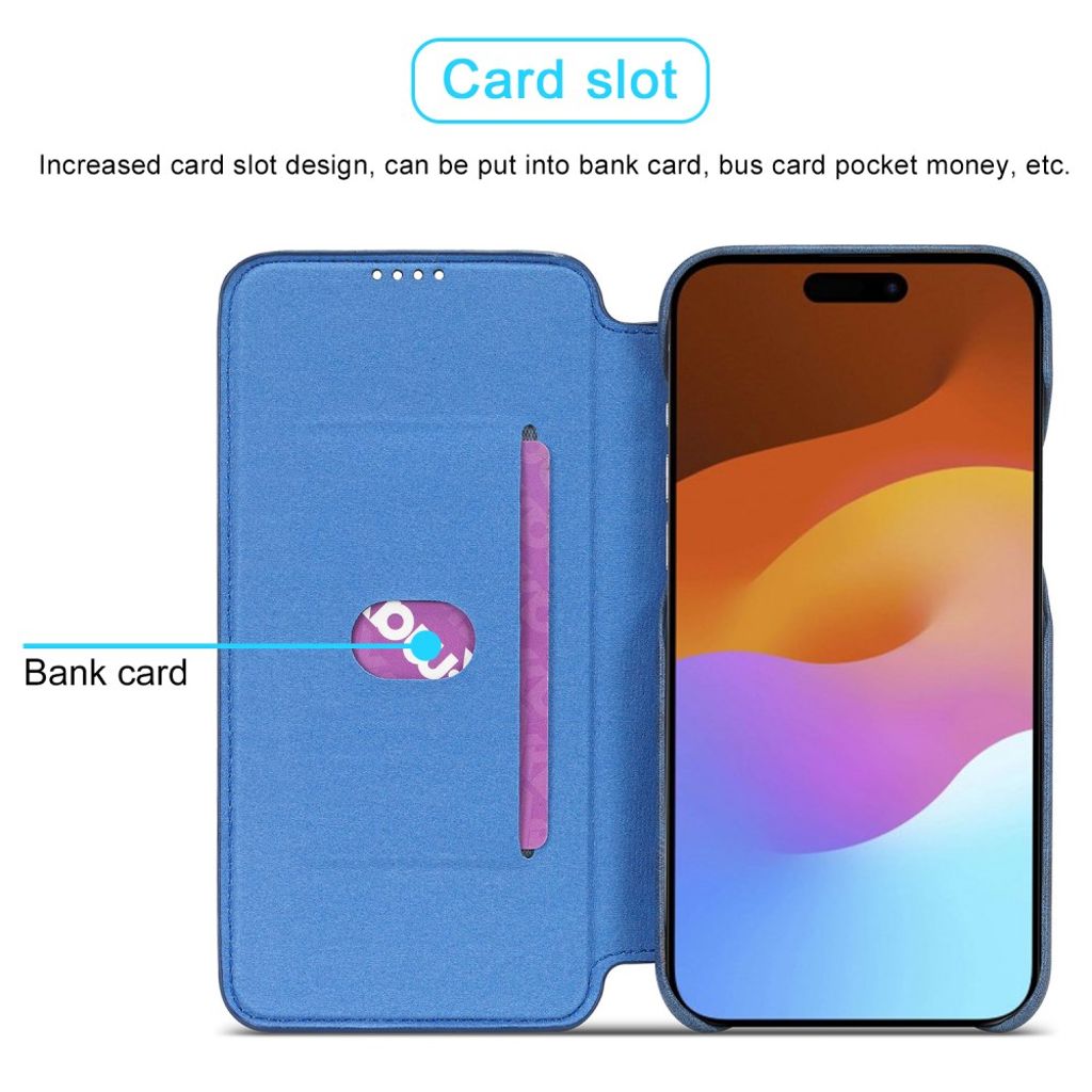 LC.IMEEKE iPhone 15 Wallet Cover Stand Card Holder - Blue