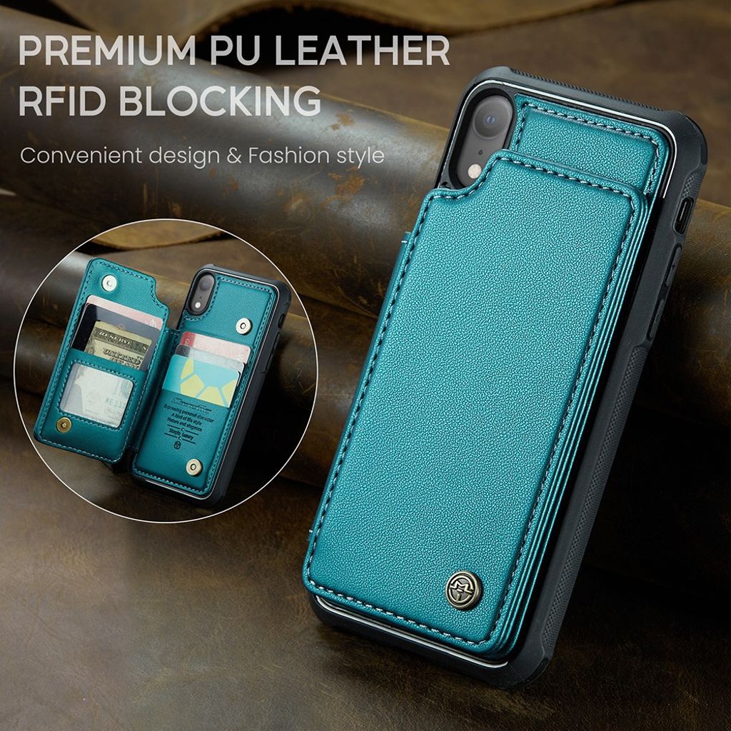 CASEME C22 Plånboksskal med RFID för iPhone XR – Grön