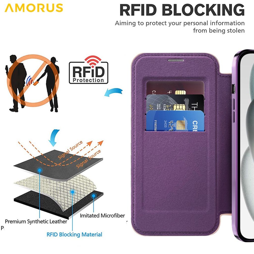 AMORUS iPhone 15 Plus Etui med MagSafe - Mørkelilla