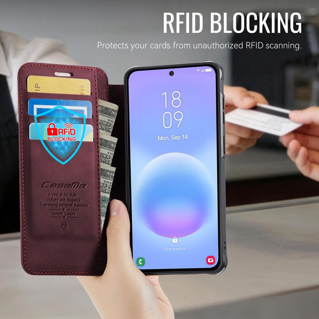 CASEME 053 Samsung Galaxy A17/A16/A26 Lompakkokotelo MagSafe RFID-estävä - Punainen