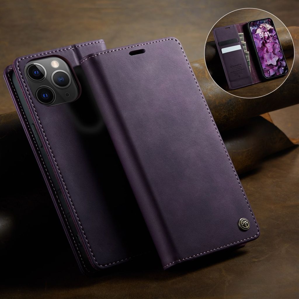 CASEME iPhone 11 Pro Max Pungetui RFID-blokerende Stativ – Lilla