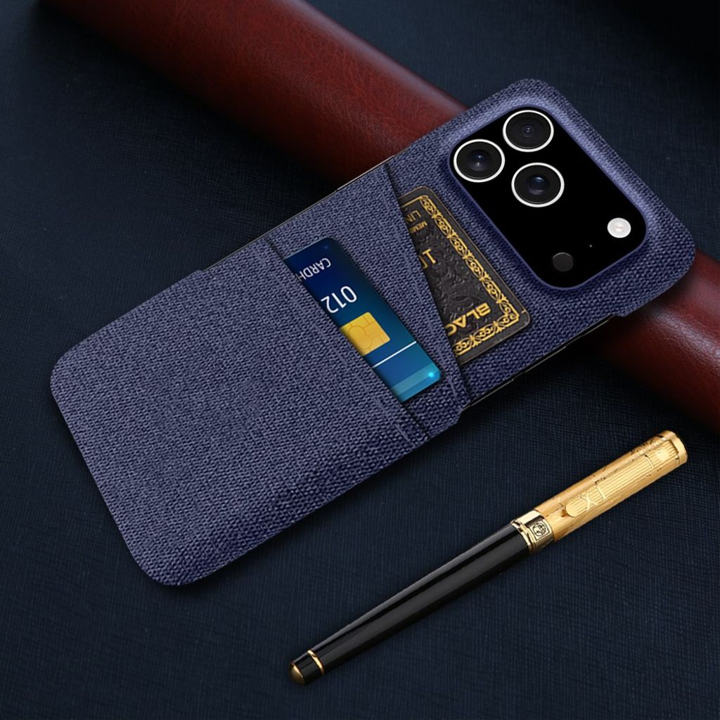 iPhone 17 Pro Kuori, Tekstiili, 2 Korttipaikka - sininen