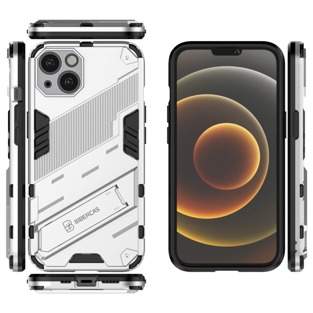 iPhone 13 Case Stand Dual Layer PC+TPU Shockproof - White