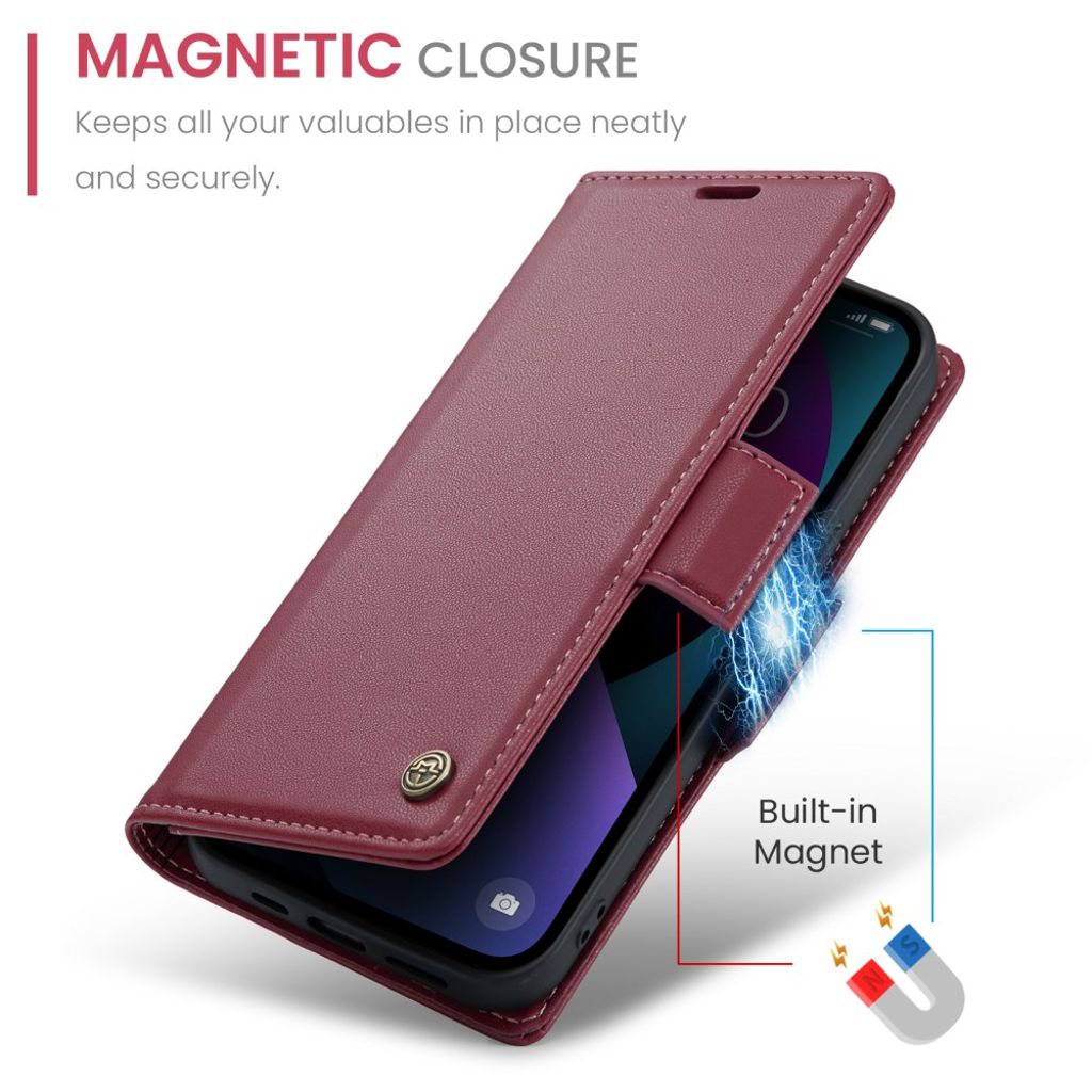 CASEME iPhone 15 Wallet Cover RFID Blocking 3 Card Slots - Red