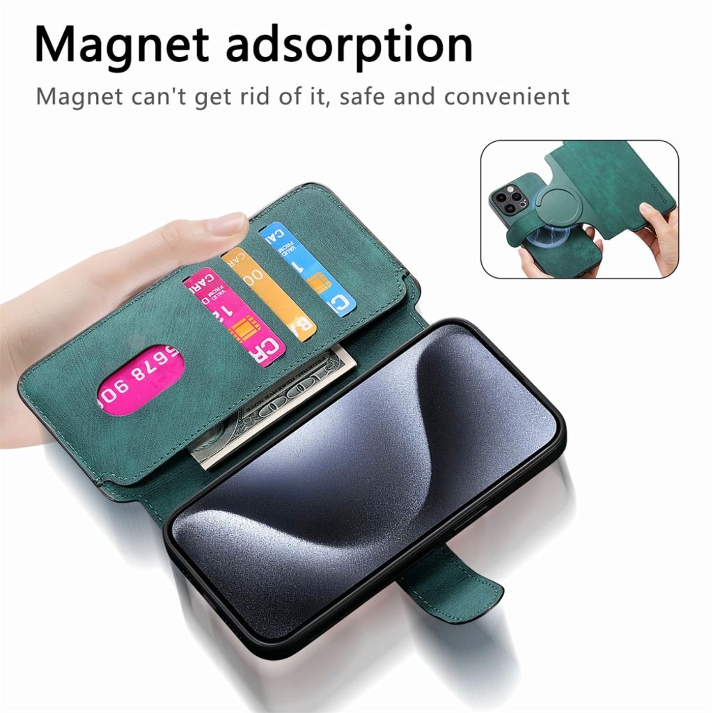 CASENEO iPhone 13 Pro Max Lompakkokotelo Irrotettava lompakko – Vihreä