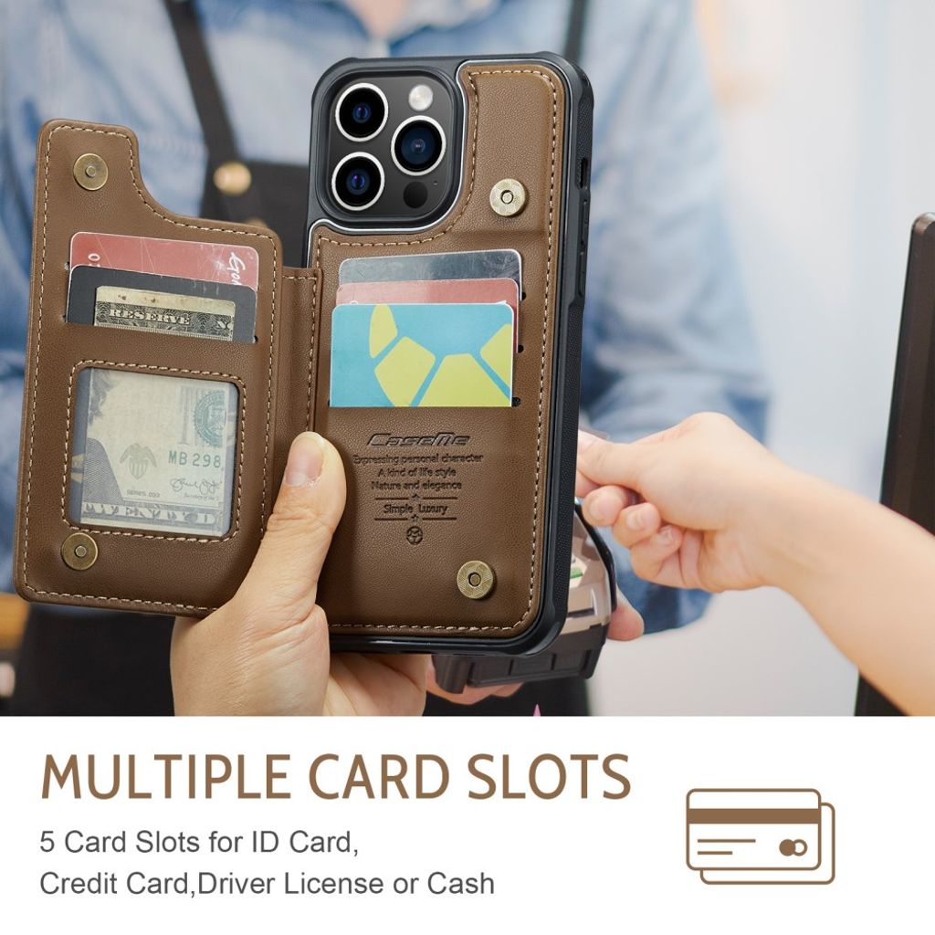 CASEME iPhone 14 Pro Max Plånboksskal RFID-blockerande – Brun