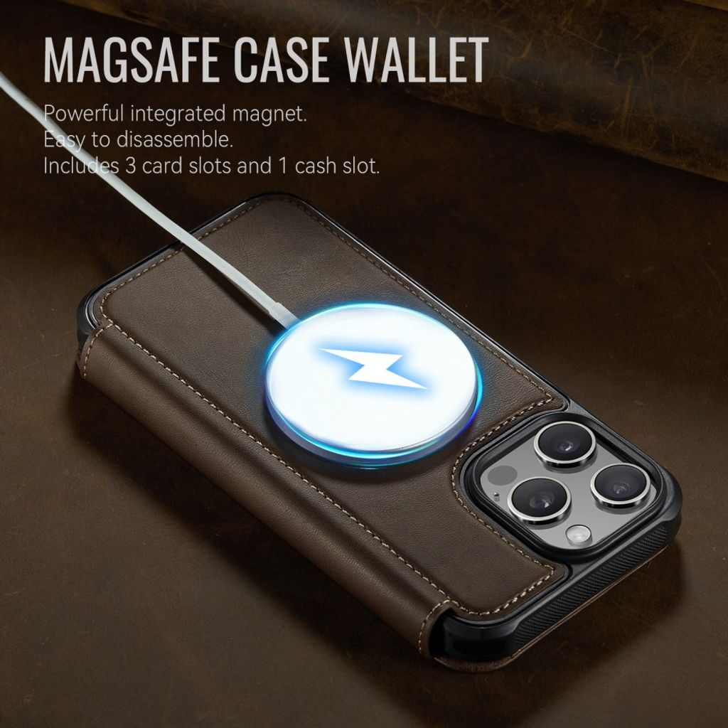 CASEME 053  iPhone 16 Pro Max Lompakkokotelo MagSafe RFID-estävä - Ruskea