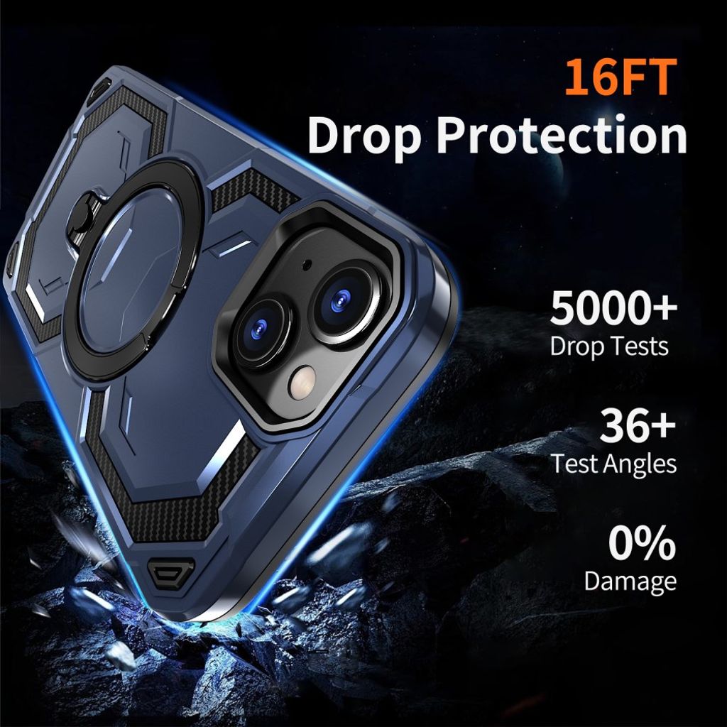 iPhone 13 Kuori Magneettirenkaalla ja Jalustalla - Sininen