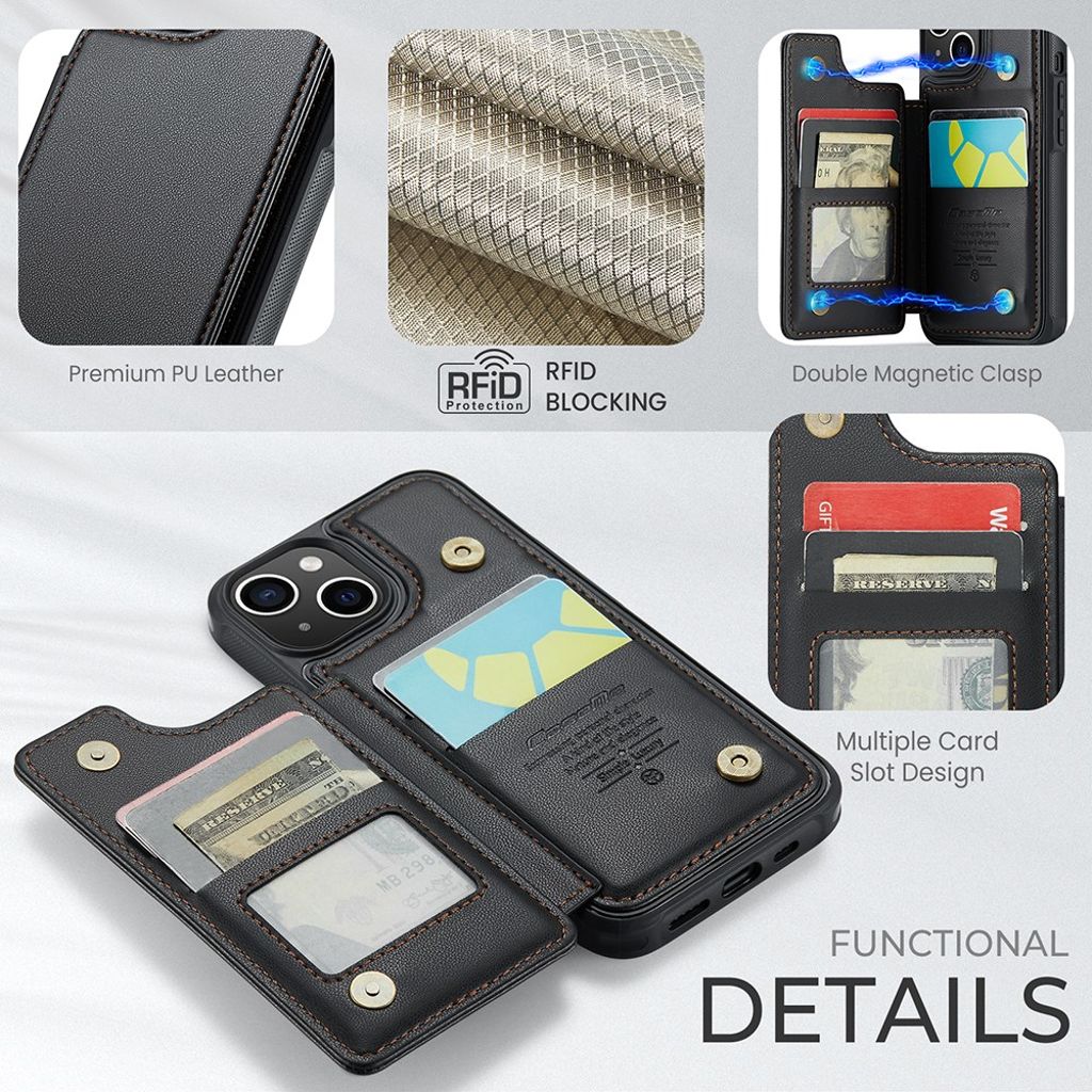 CASEME C22 iPhone 14 RFID-blokerende Pungcover - Sort