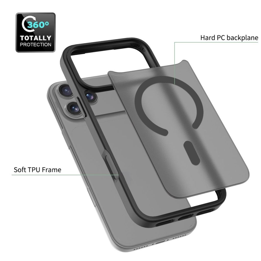 iPhone 18 Pro Max/17 Pro Max-deksel MagSafe-kompatibelt støtsikkert – svart